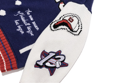 13DE MARZO Pixel Bear Baseball Sweater Blue - 13DE MARZO