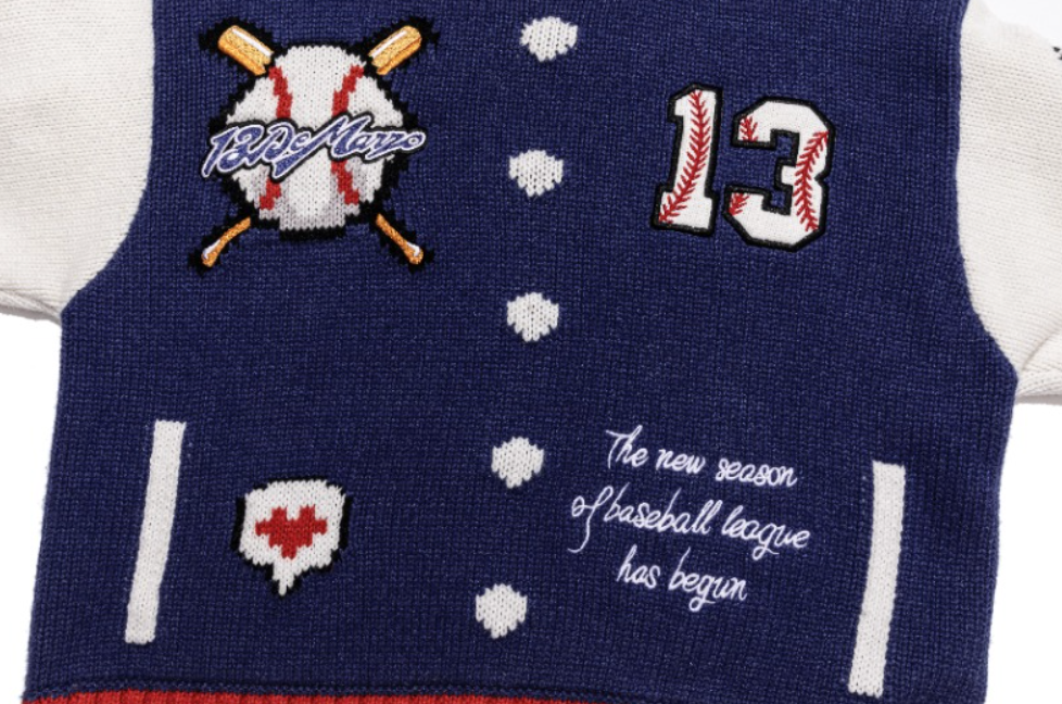 13DE MARZO Pixel Bear Baseball Sweater Blue - 13DE MARZO