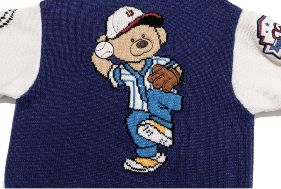 13DE MARZO Pixel Bear Baseball Sweater Blue - 13DE MARZO