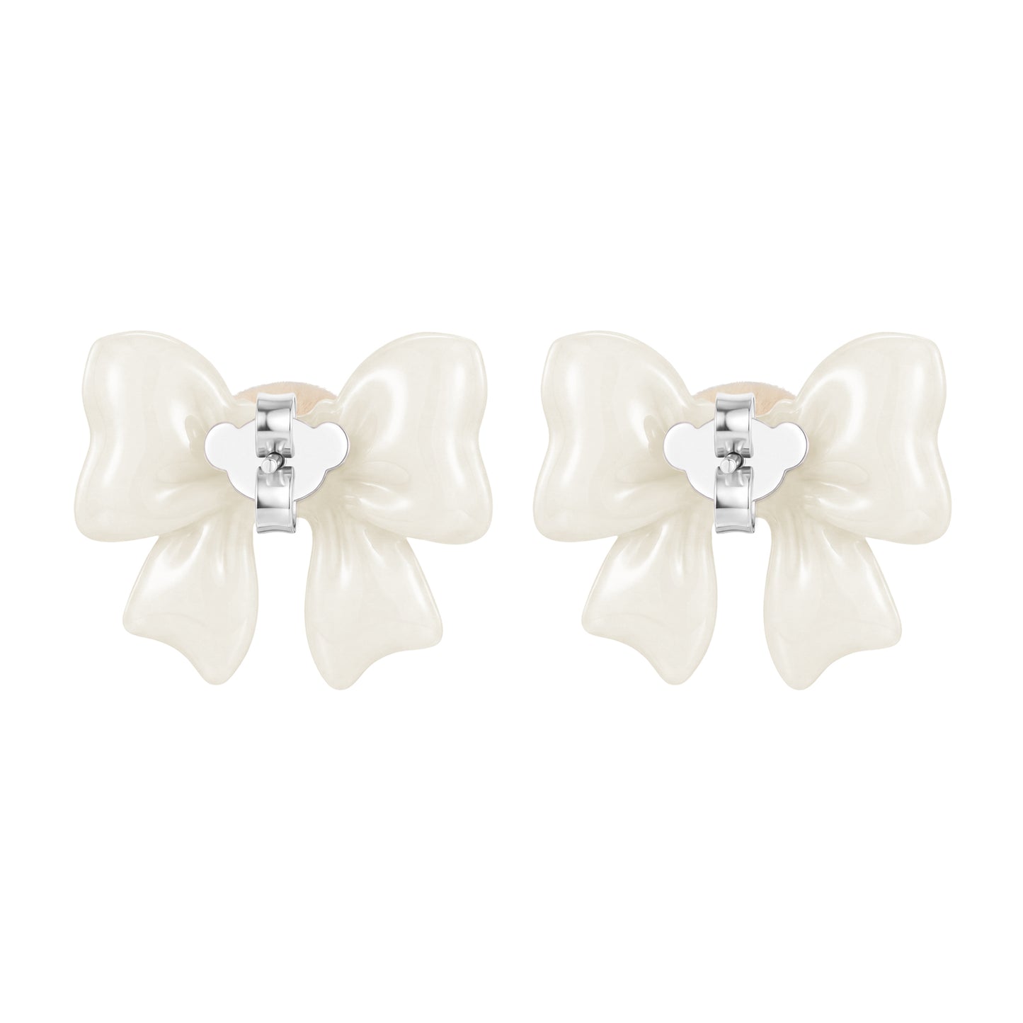 13DE MARZO Mini Bear Bow Studs White