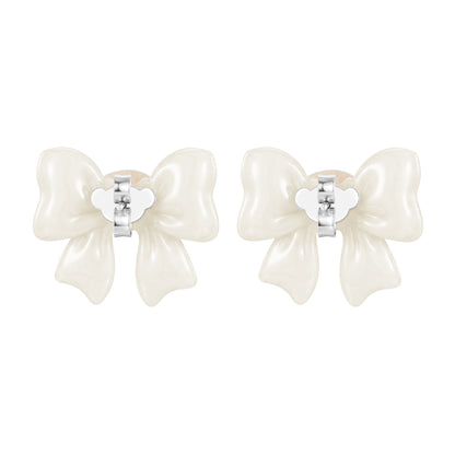 13DE MARZO Mini Bear Bow Studs White