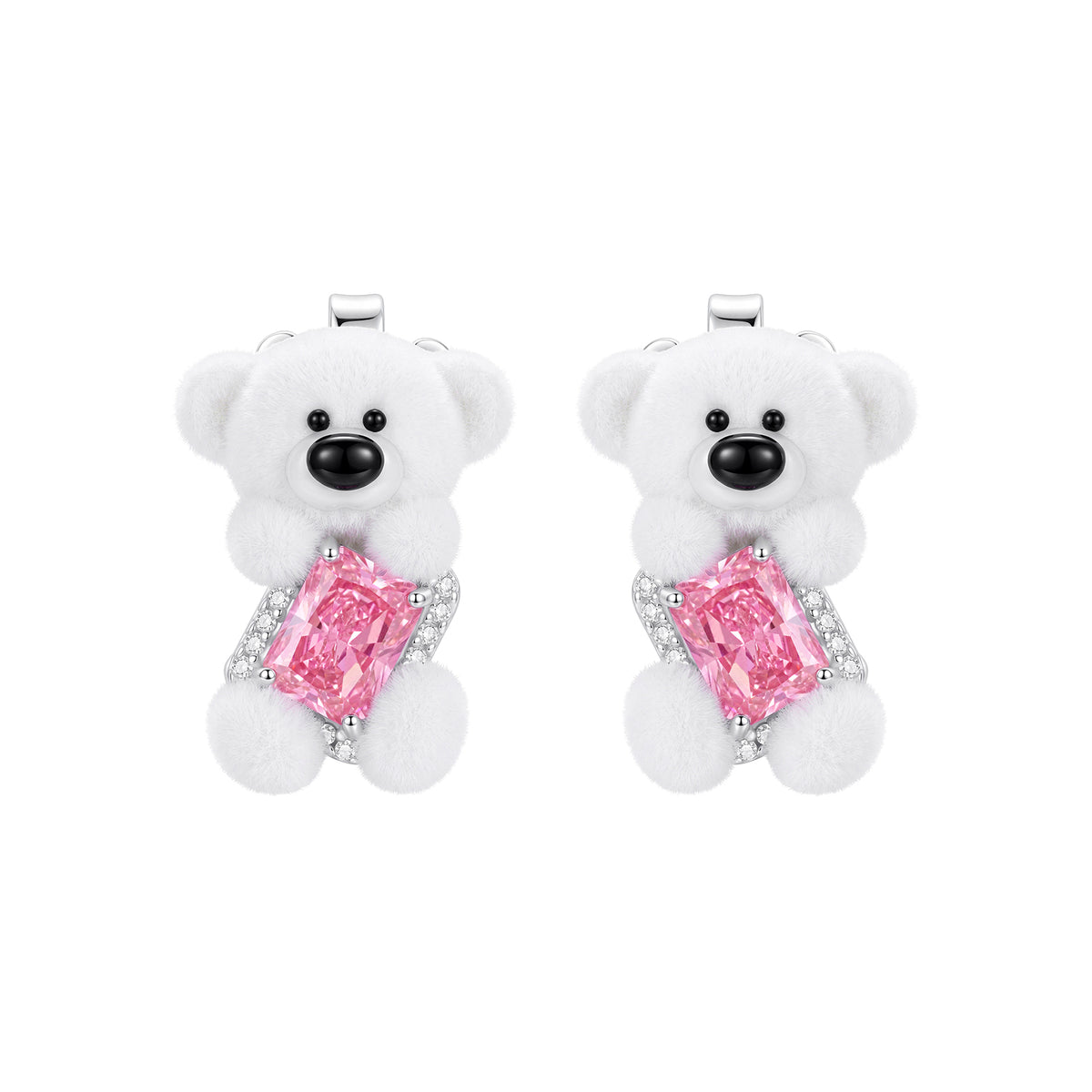 13DE Sugar Cube Zircon Bear Studs White