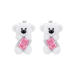 13DE Sugar Cube Zircon Bear Studs White