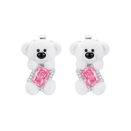 13DE Sugar Cube Zircon Bear Studs White - 13DE MARZO