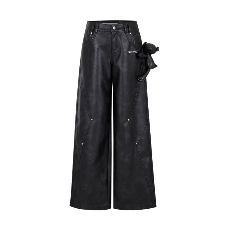 13DE MARZO Bear Lined Leather Pants Black - 13DE MARZO