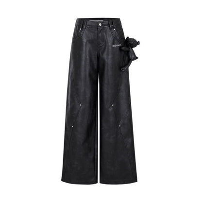 13DE MARZO Bear Lined Leather Pants Black - 13DE MARZO