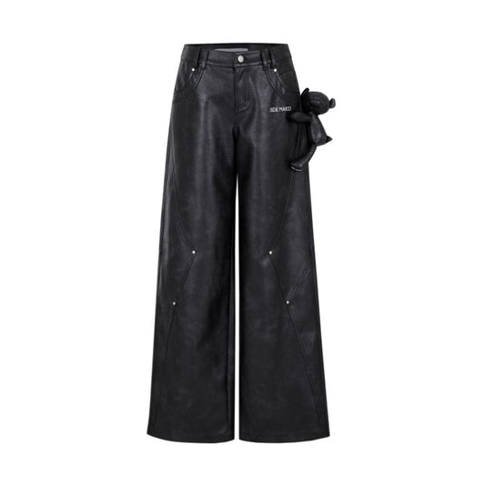 13DE MARZO Bear Lined Leather Pants Black - 13DE MARZO