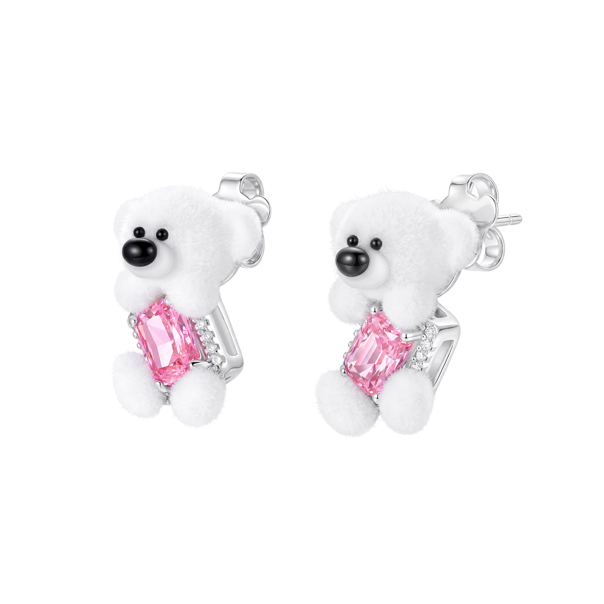 13DE Sugar Cube Zircon Bear Studs White