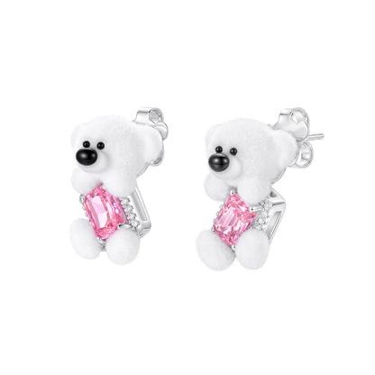 13DE Sugar Cube Zircon Bear Studs White