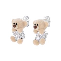 13DE Sugar Cube Zircon Bear Studs Khaki
