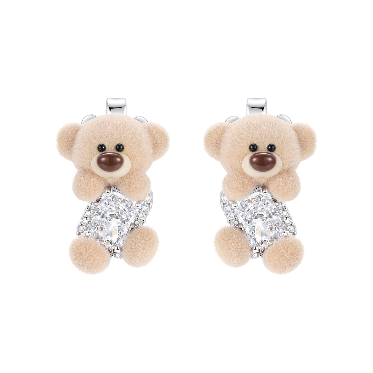 13DE Sugar Cube Zircon Bear Studs Khaki