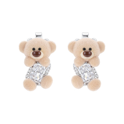 13DE Sugar Cube Zircon Bear Studs Khaki