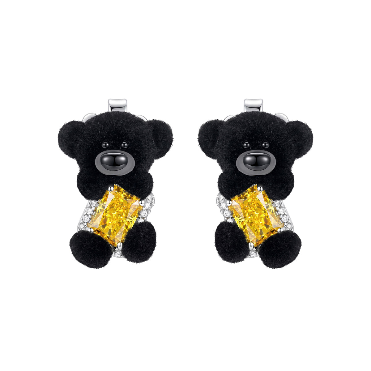 13DE Sugar Cube Zircon Bear Studs Black