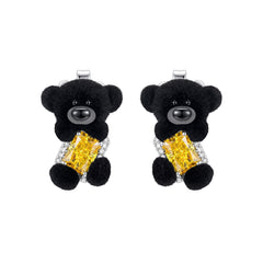 13DE Sugar Cube Zircon Bear Studs Black