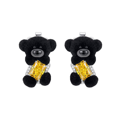 13DE Sugar Cube Zircon Bear Studs Black