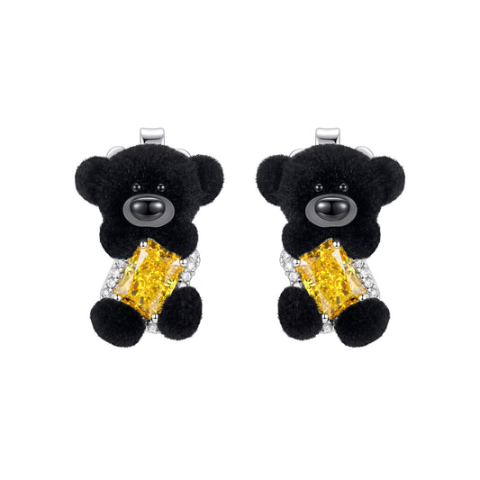 13DE Sugar Cube Zircon Bear Studs Black - 13DE MARZO