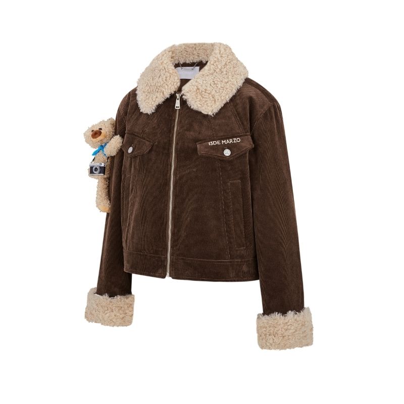 13DE MARZO Bear Corduroy Detachable Jacket Brown - 13DE MARZO