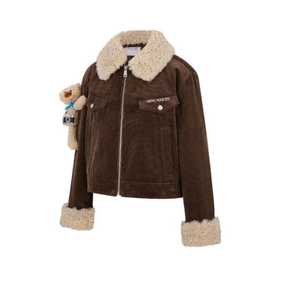 13DE MARZO Bear Corduroy Detachable Jacket Brown - 13DE MARZO