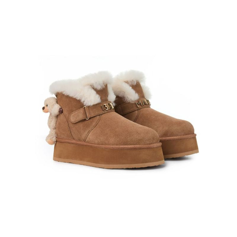 13DE MARZO Bear Plush Snow Boots Khaki - 13DE MARZO