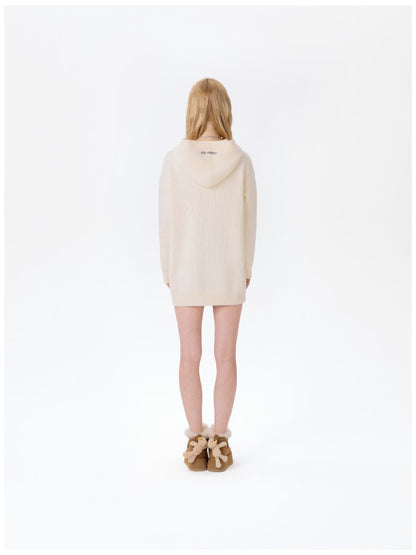 13DE MARZO Bear Knit Hoodie Dress Beige - 13DE MARZO