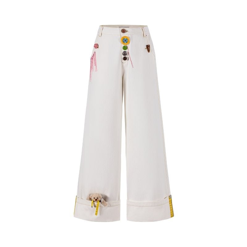 13DE MARZO Tailor Bear Button Jeans White - 13DE MARZO
