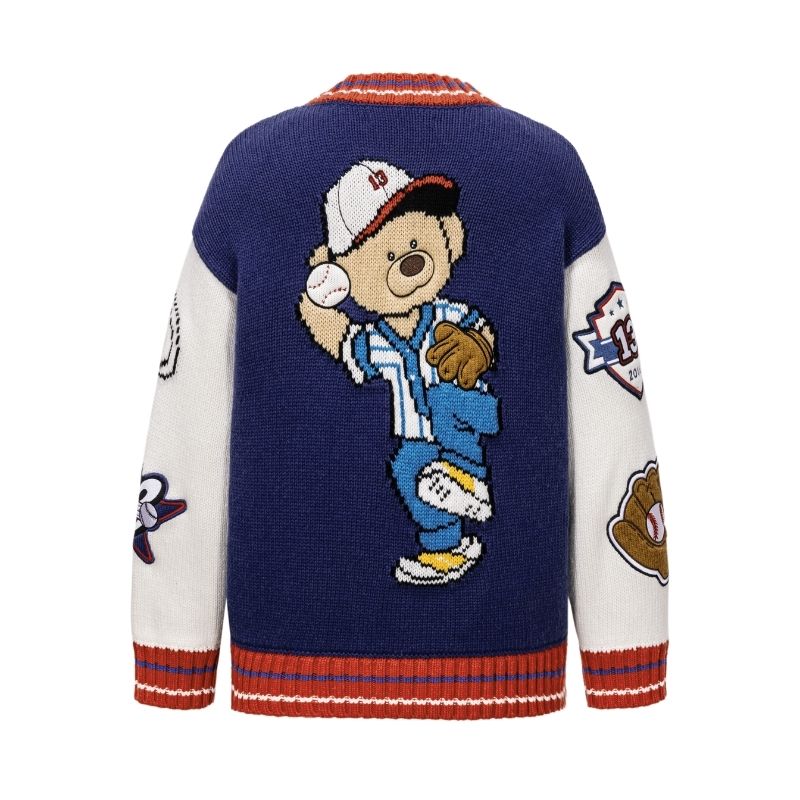 13DE MARZO Pixel Bear Baseball Sweater Blue - 13DE MARZO