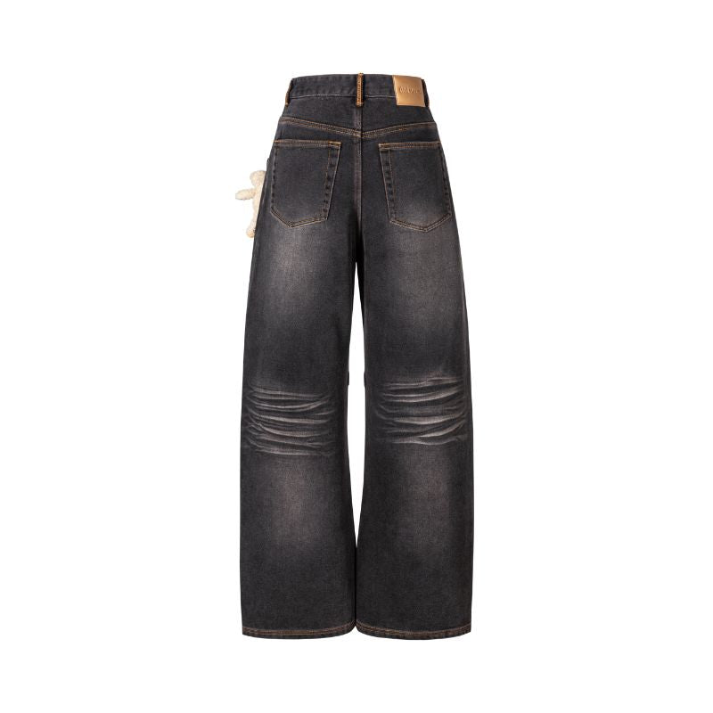 13DE MARZO Bear Brushed Relaxed Jeans Black - 13DE MARZO