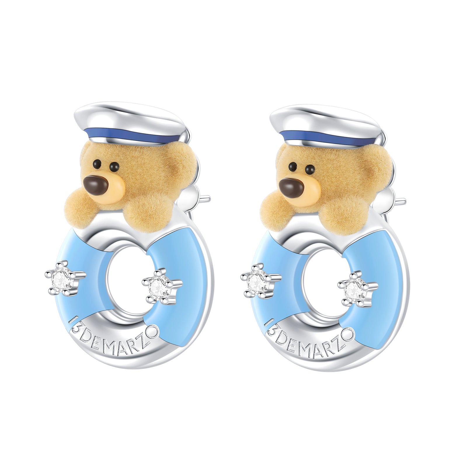 13DE MARZO Little Bear Captain Crystal Rhinestone Ear Studs - 13DE MARZO