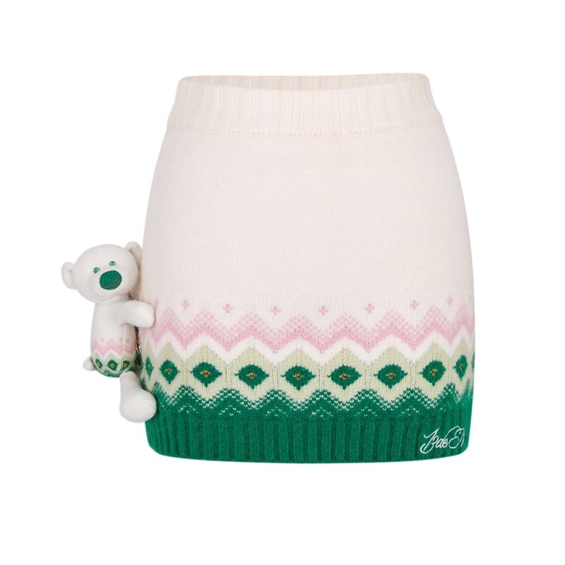 13DE MARZO Fair Isle Bear Knit Dress Beige - 13DE MARZO