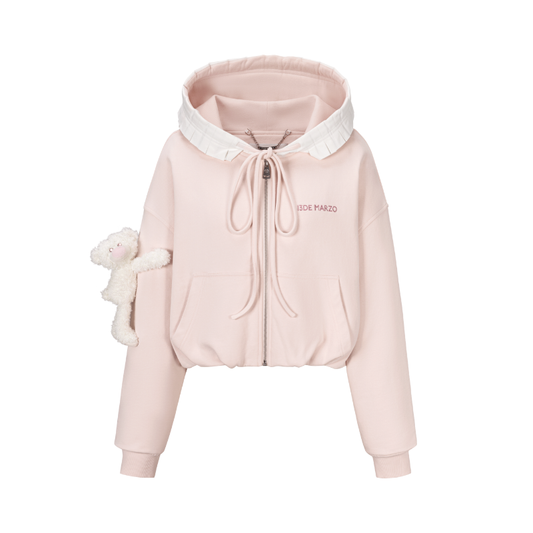 13DE MARZO Lace Edge Zip Hoodie Pink