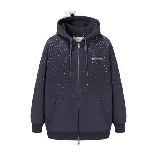 13DE MARZO Shine Logo Zip Hoodie Navy Blue