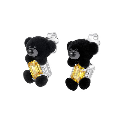 13DE Sugar Cube Zircon Bear Studs Black