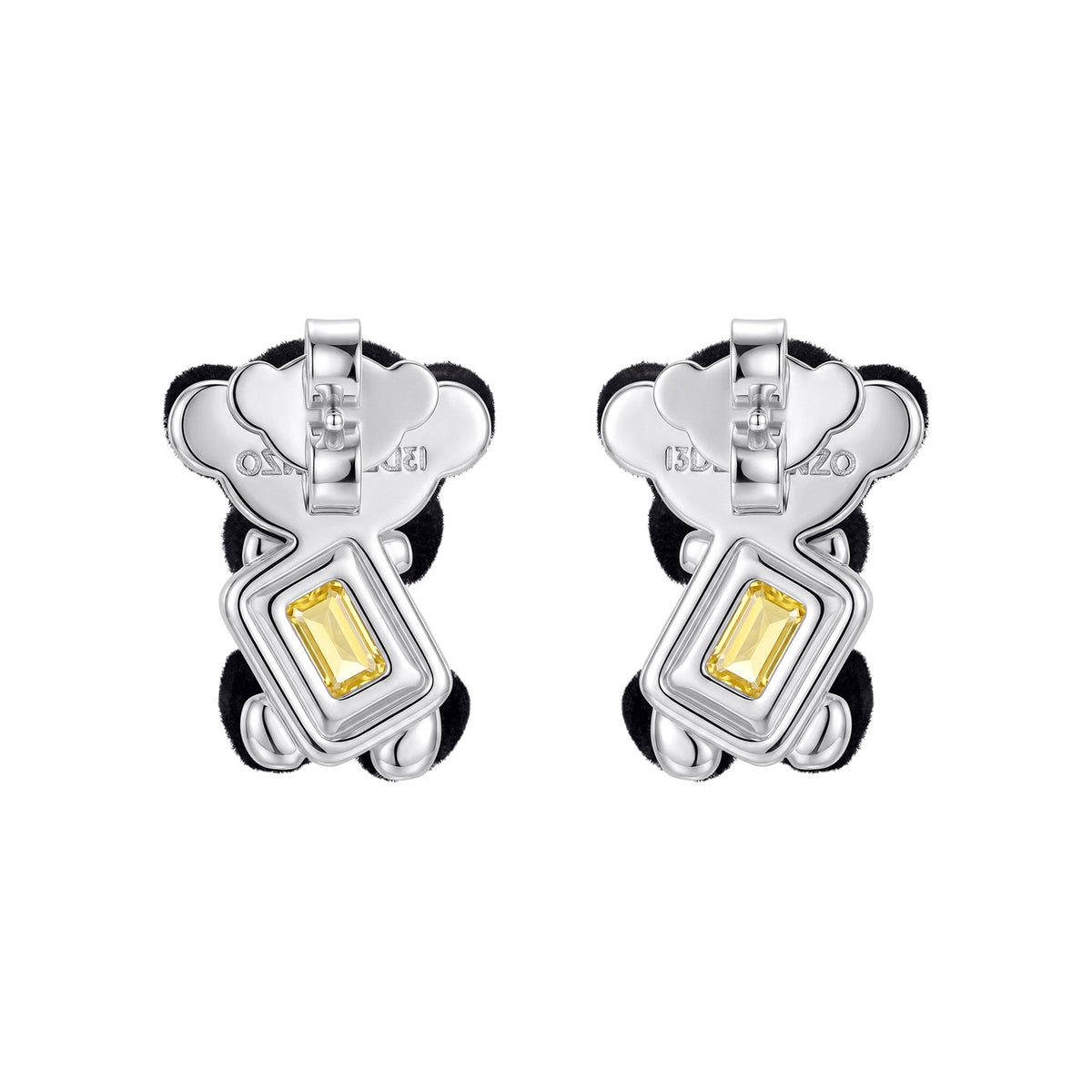 13DE Sugar Cube Zircon Bear Studs Black