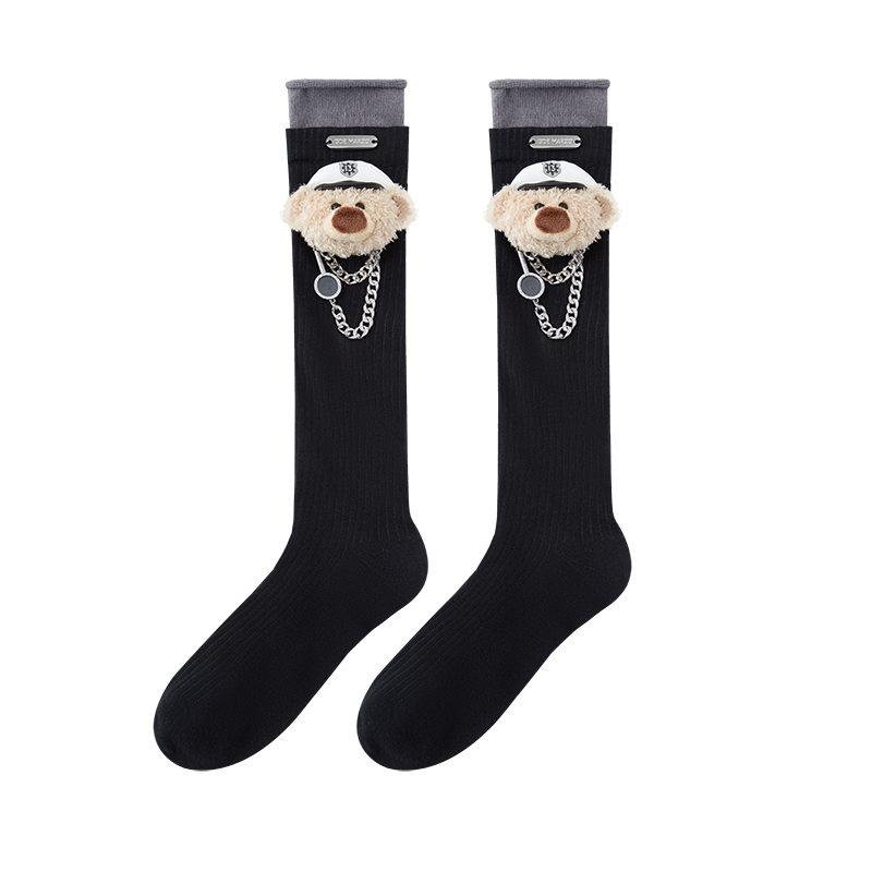 13DE MARZO Double-Layer Contrast Crew Socks Black