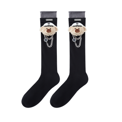 13DE MARZO Double-Layer Contrast Crew Socks Black