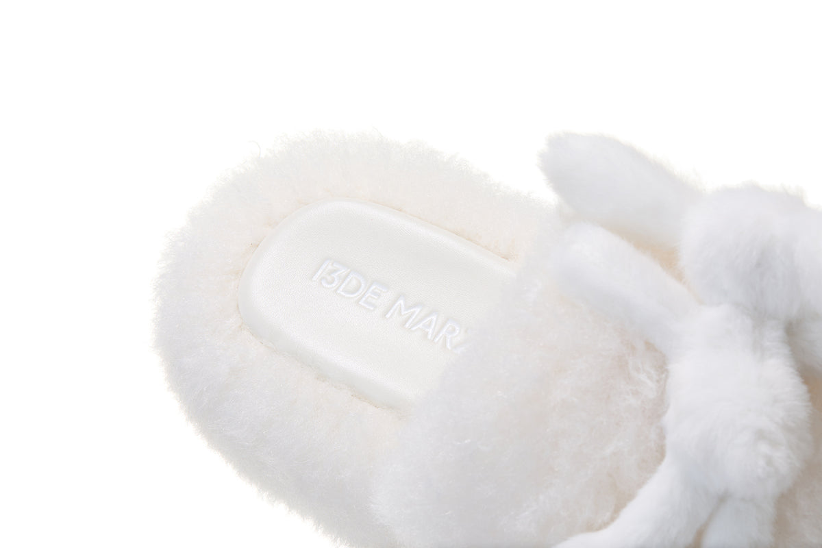 13DE MARZO Furry Single Strap Slippers Beige