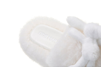 13DE MARZO Furry Single Strap Slippers Beige