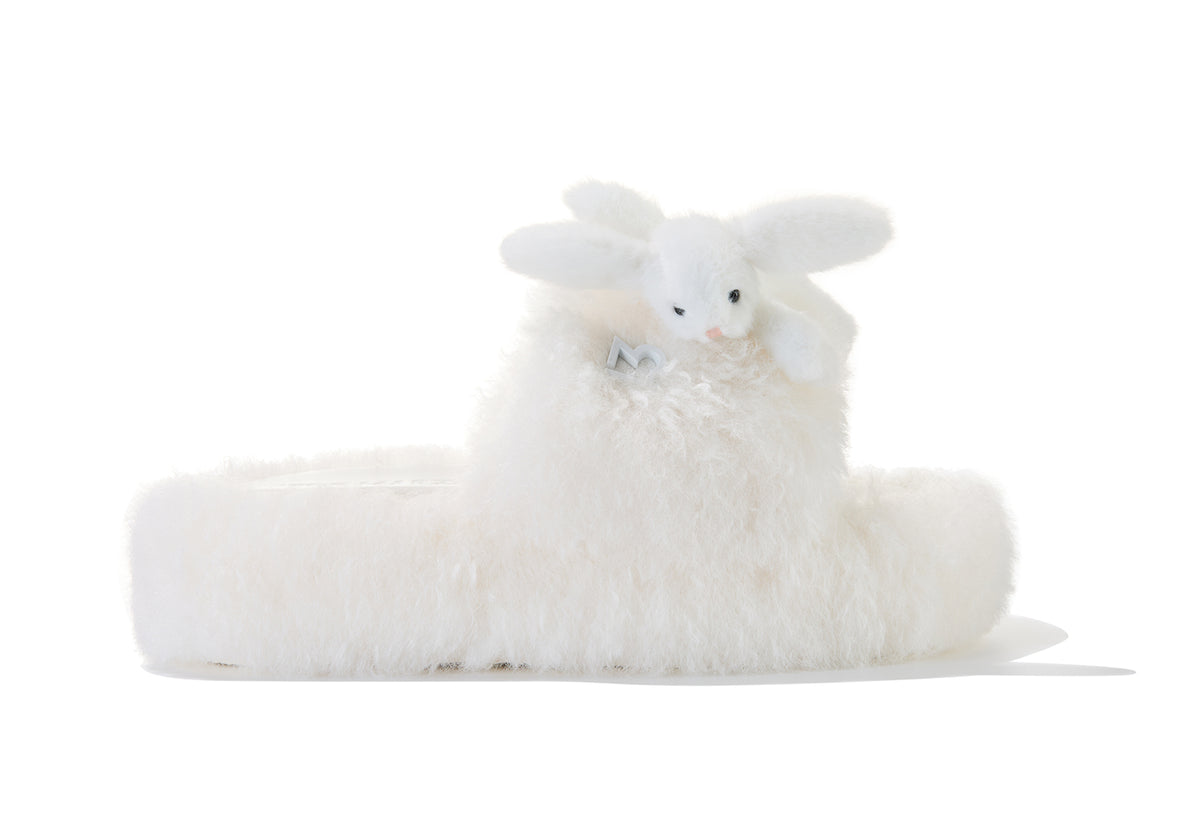 13DE MARZO Furry Single Strap Slippers Beige