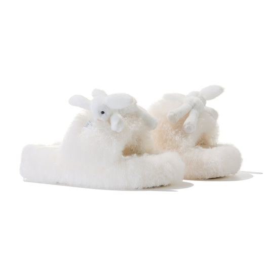 13DE MARZO Furry Single Strap Slippers Beige