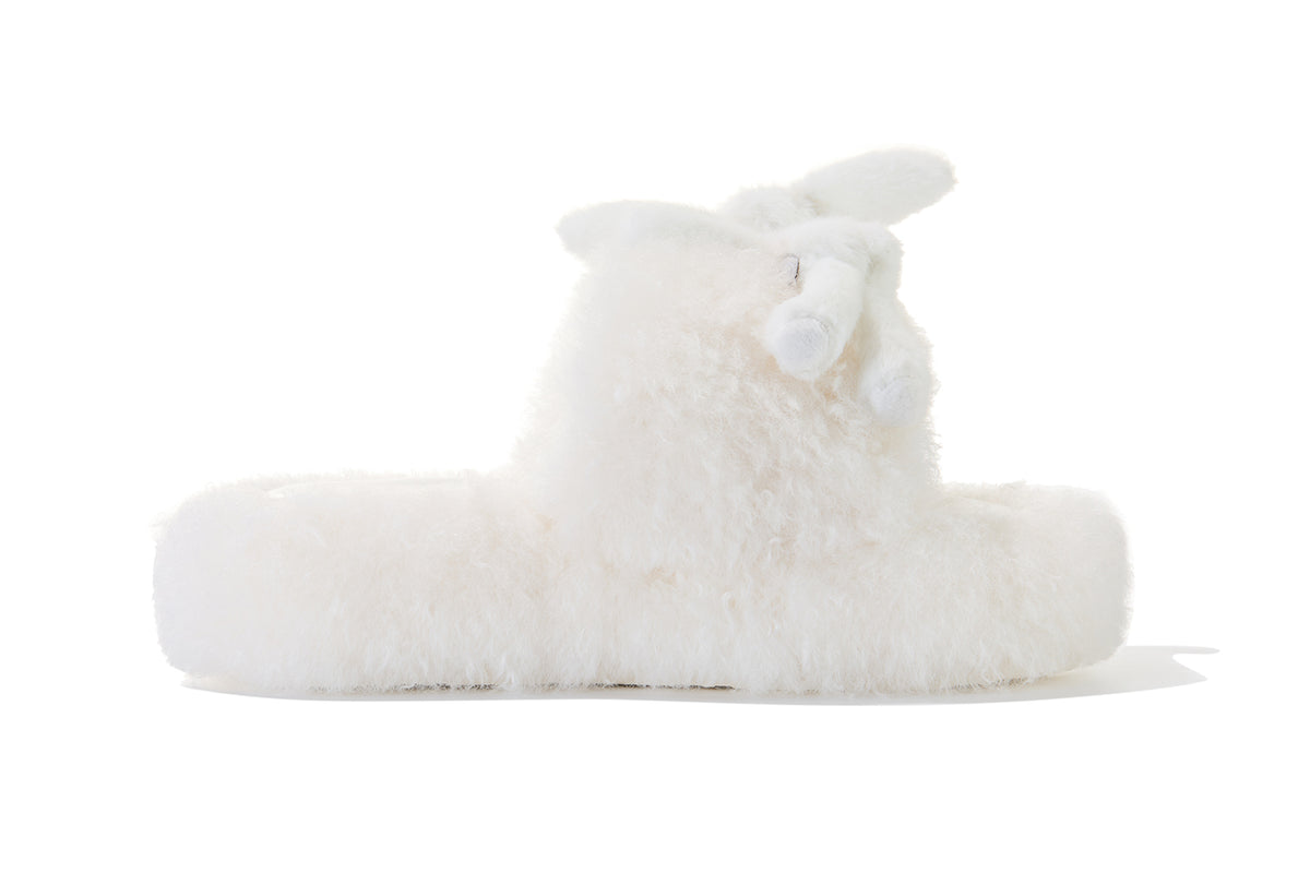 13DE MARZO Furry Single Strap Slippers Beige