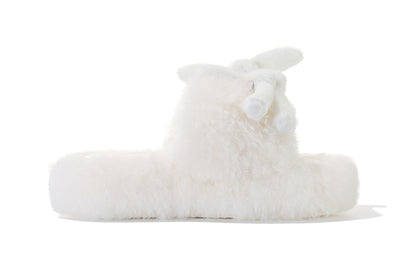 13DE MARZO Furry Single Strap Slippers Beige