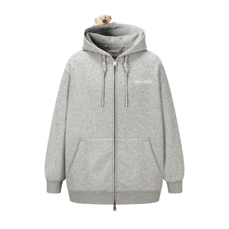 13DE MARZO Shine Logo Zip Hoodie Grey
