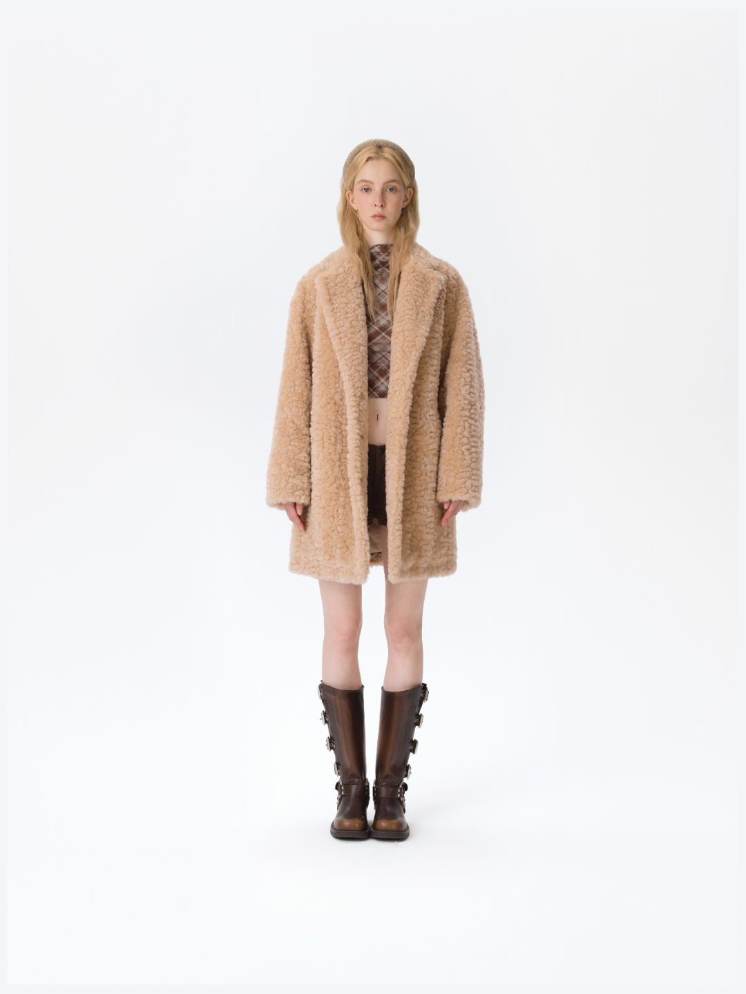 13DE MARZO Bear Fuzzy Long Coat Khaki - 13DE MARZO