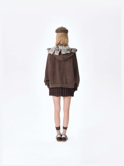 13DE MARZO Bear Cash Zipper Hoodie Brown - 13DE MARZO