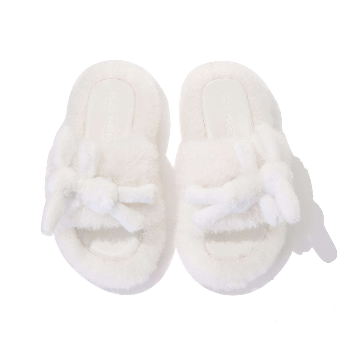 13DE MARZO Furry Single Strap Slippers Beige
