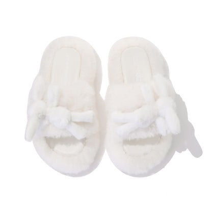 13DE MARZO Furry Single Strap Slippers Beige