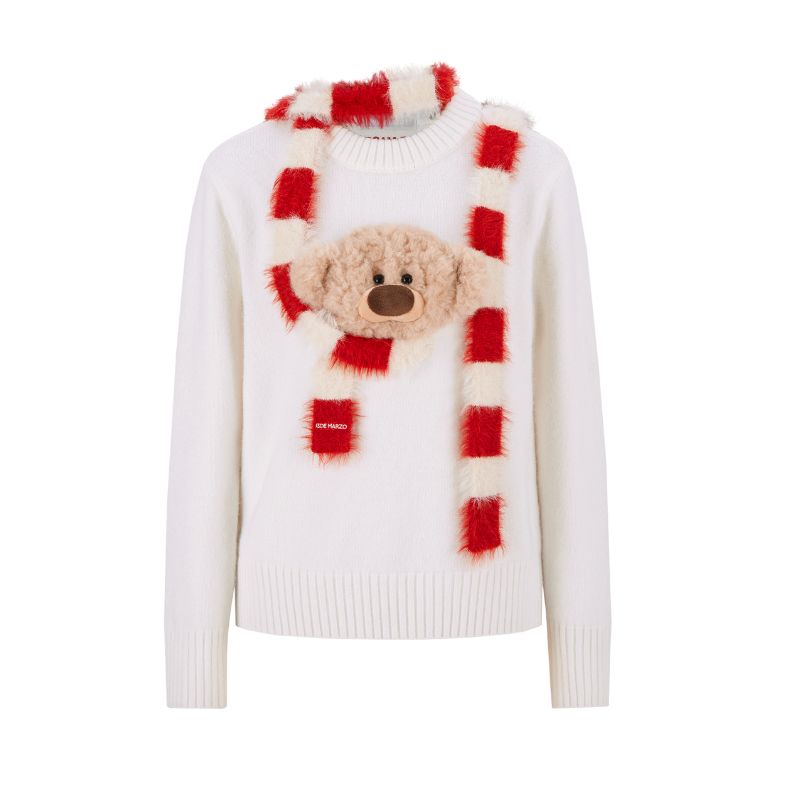 13DE MARZO Bear Thin Scarf Sweater White - 13DE MARZO