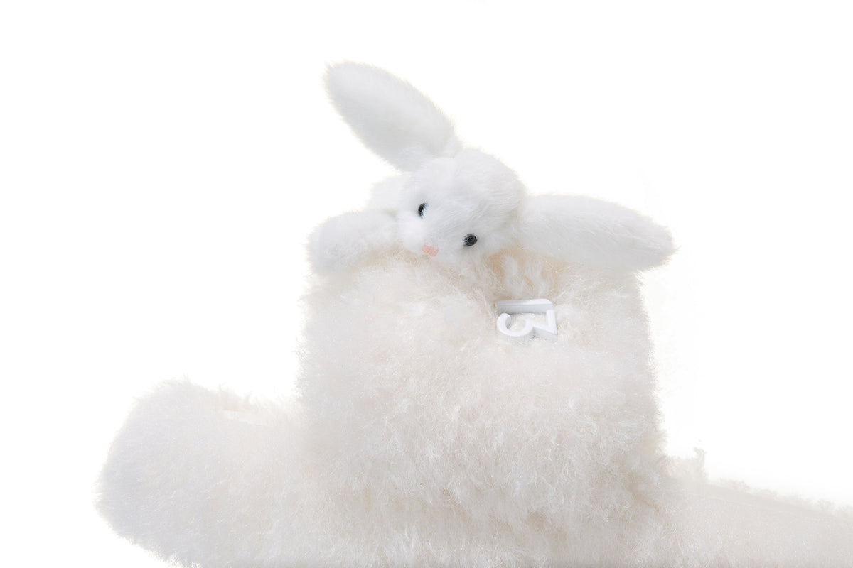 13DE MARZO Furry Single Strap Slippers Beige