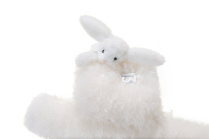 13DE MARZO Furry Single Strap Slippers Beige
