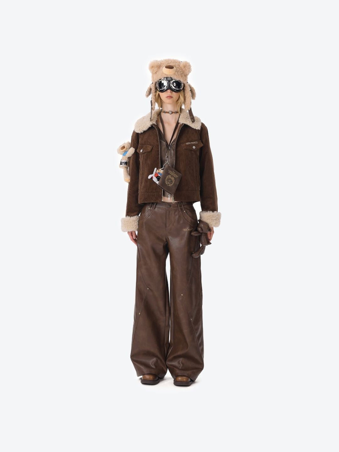 13DE MARZO Bear Lined Leather Pants Brown - 13DE MARZO